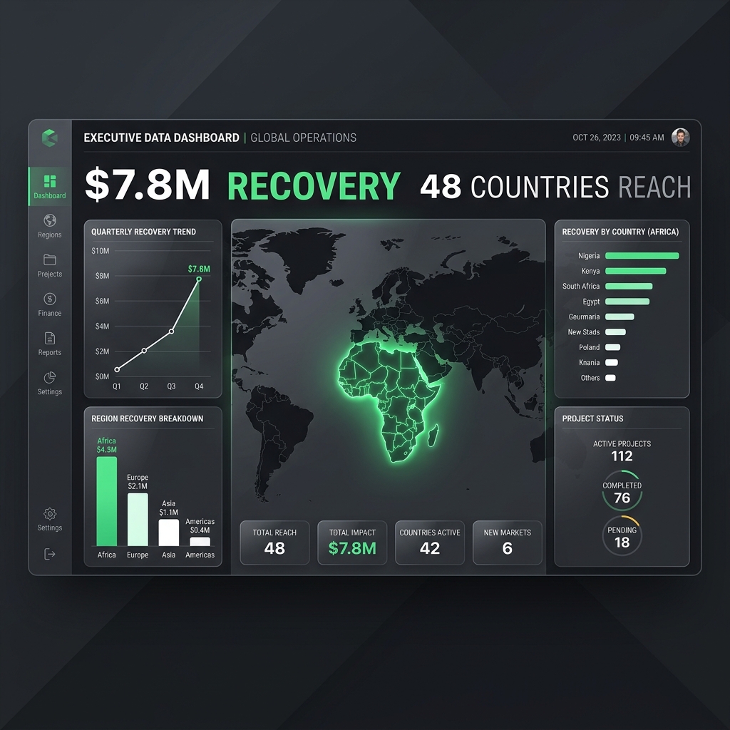 Flat UI software interface mockup for executive dashboard